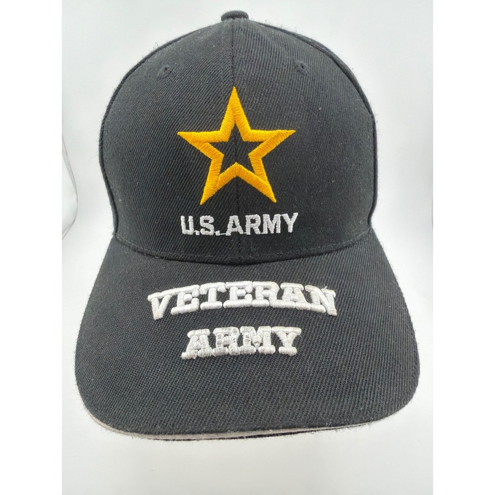 US Army Veteran Black Gold Embroidered Adjustable Baseball Cap